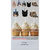 Sinek Kupası Tasarım Kedi Temalı Konsept Kürdanlı Cupcake Süsü Doğum Günü Süsü *20'li Kalın Kağıt