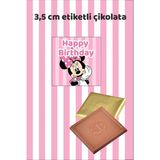 Sinek Kupası Tasarım Minnie Mouse Happy Birthday Etiketli Hediyelik Madlen Doğum Günü Çikolatası 20 Adet