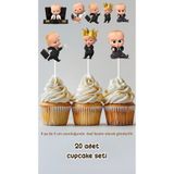 Sinek Kupası Tasarım Patron Bebek Temalı Konsept Kürdanlı Cupcake Süsü Doğum Günü Süsü *20'li Kalın Kağıt