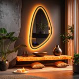 Sinela Led'li Lazer Kumlamalı Lavabo & Banyo Aynası (Dokunmatik Sensörlü) amber ledli 80 x 40
