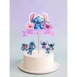 Sinem Gift Kişiye Özel - Stitch Doğum Günü Konsepti - Stitch Pasta Süsü - Stitch 6lı Cupcake Süsü - Krem - Beyaz - Krom Gold