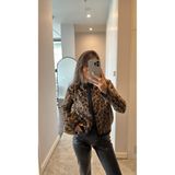 sinemkivanc co Kadın Leopar Desen Yün Hırka, Standart Beden