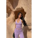 Siner Fashion Kadın Lila Yaka Detaylı Halter Yaka Bluz Pantolon Takım