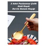 Single ( 2 Adet ) Gold Paslanmaz Çelik 21 cm Lüx Servis Salata Kaşığı Çelik Servis Yemek Kaşığı