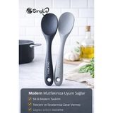 Single ( 2 Adet ) Ultra Sert Uçlu Silikon Servis Pilav Kaşığı Yüksek Isıya Dayanıklı Yanmaz Yapışmaz - Siyah - Gri