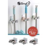 Single ( 3 Adet Beyaz ) Paspas Süpürge Fırça Ve Mop Askısı Sap Tutucu Mutfak Banyo Askı