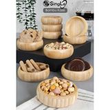 Single ( 3 Adet ) Yuvarlak Ahşap Bambu Çerezlik - Çerez Tabağı Sunum Kasesi Lokumluk Sunumluk Kase 9 cm - Bej