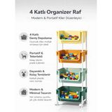 Single 4 Katlı Tekerlekli Organizer Oyuncak Dolabı Banyo Rafı Mutfak Rafı Kiler Düzenleyici Sepet - Yeşil