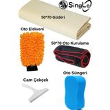 Single 5'li Mikrofiber Oto Yıkama Seti-kurulama Silme Bezi Güderi Oto Eldiveni Oto Sünger Cam Çekçek