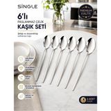 Single 6'lı Paslanmaz Kaşık Seti Uzun Ömürlü Kullanım - Gümüş