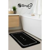 Single Siyah Renkli Kaymaz Tabanlı 40 x 60 cm Banyo Paspası Su Emici Yapı Kare Desenli
