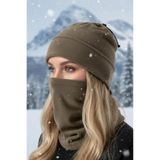 SINGLE SWORD 2 li set Unisex Kışlık Polar Boyunluk & Bere Olan Çok Amaçlı Soğuk Hava Koruması 0//BEJ