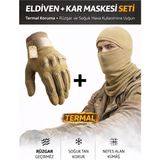 Single Sword Dokunmatik Tam Parmak Korumalı Eldiven + Termal Kar Maskesi Set Bej L