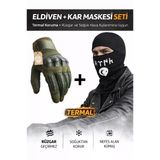 Single Sword Dokunmatik Tam Parmak Korumalı Eldiven + Termal Kar Maskesi Set Haki L