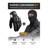 Single Sword Dokunmatik Tam Parmak Korumalı Eldiven + Termal Kar Maskesi Set Siyah L