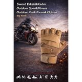 Single Sword Kesik Parmak Eldiven Erkek & Kadın Outdoor Spor & Fitness - Renk: Bej | Beden: L