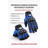 SINGLE SWORD Probiker TS EN 13594 Uyumlu Kısa Parmak Uzun Parmak Bisiklet Motosiklet Eldiveni Mavi 2 Li Set