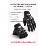SINGLE SWORD Probiker TS EN 13594 Uyumlu Kısa Parmak Uzun Parmak Bisiklet Motosiklet Eldiveni Siyah 2 Li Set