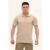 Single Sword Regular Fit Polo Yaka Kısa Kollu Erkek Tişört - Bej - M