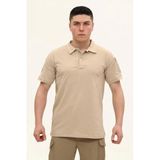 Single Sword Single Sword Regular Fit Polo Yaka Kısa Kollu Erkek Tişört, Bej, S