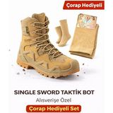 Single Sword SS601 Tactical Fermuarlı Askeri Çöl Botu+ Bot Çorabı Hediyeli - Renk: Bej | Beden: 43 - Renkli
