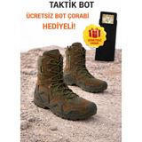 Single Sword SS601 Tactical Fermuarlı Askeri Çöl Botu+ Bot Çorabı Hediyeli - Renk: Siyah / Haki | Beden: 37 - Haki - Yeşil