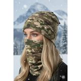 Single Sword Unisex Kışlık Polar Boyunluk & Bere Çok Amaçlı Soğuk Hava Koruması 2 Adet - Renk: MULTİCAM - Standart - White-multi