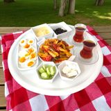 Sini Tepsi - 45 cm Büyük Boy Metal Çay Tepsisi Kahve Tepsisi Sunum Kahvaltı Tepsisi - Beyaz