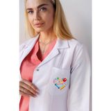 Sınıf Öğretmeni Önlüğü Alpaka Beyaz Baskılı Önlük Öğretmen - XS