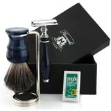 Sınırlı Üretim Vintage Geleneksel Set: Çift Emniyetli Jilet Ve Gümüş Uçlu Porsuk Saç Tıraş Fırçası + Paslanmaz Çelik İkili Stand