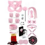 Sınırsızmarket 16 Parça Pembe Fantezi Set, Kelepçe, Maske, Kamçı, Kama Sutra Kartları, Zar Oyunu Dahil