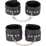 Sınırsızmarket Siyah Deri Kelepçe Seti, Peluş Astarlı, Metal Zincirli, Bileklik ve Ayak Bileği Kelepçesi, 2'li Set