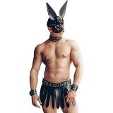 Sınırsızmarket Uniseks Suni Deri Roma Gladyatör Etek Seti, Siyah, Korsan Dekorlu Tavşan Maske, Gotik Savaşçı Cosplay Festival Kostümü, Yetişkin, Ayarlanabilir Boyut