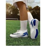 sinmm Erkek Çocuk Krampon Çoraplı Halı Saha Düz Futbol Spor Ayakkabısı (Beyaz-Mavi Renk)--Filet-Garson