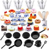 Sinmoe 62 adet 1 ila 12 minyatür Dollhouse mutfak aksesuarları minyatür çay fincanı tencere reçine kek seti 16 mini tabak bıçak çatal kaşık 6 yumurta çırpıcı kap 10 mini set üstü tencere 15 Pretend kek gıda