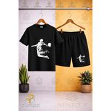 Sinrez Bisiklet Yaka Basket Havada Asılı Byz Baskılı Tişört - Şort Takım - 5 - 6 Yaş - Siyah
