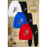 SİNREZ Çocuk Unisex 3LU Set Kiz Kelebek Cicek Baskılı Kapşonlu Eşofman Takımı