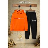 SİNREZ Çocuk Unisex Tekli King Kirmizi Beyaz Yan Cizgi Baskılı Kapşonlu Eşofman Takımı