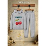 SİNREZ Çocuk Unisex Tekli Kiraz Shirt Motive Yazili Baskılı Kapşonlu Eşofman Takımı