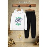 SİNREZ Çocuk Unisex Tekli Kopek Balik Mor Yesil Yazi Baskılı Kapşonlu Eşofman Takımı