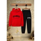 SİNREZ Çocuk Unisex Tekli Los Angeles California Siyah Baskılı Kapşonlu Eşofman Takımı