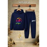 SİNREZ Çocuk Unisex Tekli Renkli Top Futbolcu Baskılı Kapşonlu Eşofman Takımı
