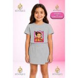 Sinrez Kız Çocuk Takım Crn Gırl Kalp Baskılı Kısa Kol Tişört Şort Etek - 9 - 10 Yaş - Gri