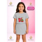 Sinrez Kız Çocuk Takım Karpuzlu Icecek Baskılı Kısa Kol Tişört Şort Etek - XS - S - Gri