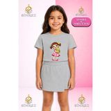 Sinrez Kız Çocuk Takım Kız Kaplumbaga Kolda Baskılı Kısa Kol Tişört Şort Etek - XS - S - Gri