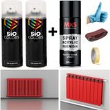 Sio Colors 2 Adet Isıya Dayanıklı Radyatör Kalorifer Petek Sprey Boya Seti + Vernik 400 ml (Bant-Zımpara-Eldiven) - KIRMIZI