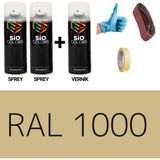 Sio Colors 2 Adet Sprey + 1 Adet Vernik Bej RAL-1000 Sprey Boya Seti 400 Ml+Zımpara+Kağıt Bant+Eldiven