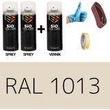 Sio Colors 2 Adet Sprey + 1 Adet Vernik Inci Beyazı RAL-1013 Sprey Boya Seti 400 Ml+Zımpara+Kağıt Bant+Eldiven - İNCİ BEYAZI RAL-1013