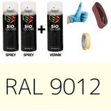 Sio Colors 2 Adet Sprey + 1 Adet Vernik Krem Beyaz RAL-9012 Sprey Boya Seti 400 Ml+Zımpara+Kağıtbant+Eldiven