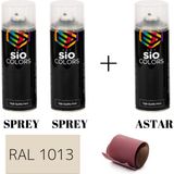 Sio Colors 2 Adet Sprey+1 Adet Astar+Zımpara Sprey Akrilik Boya Seti 400 ml (Metal-Ahşap-Araba-Plastik) - RAL-1013 KREM